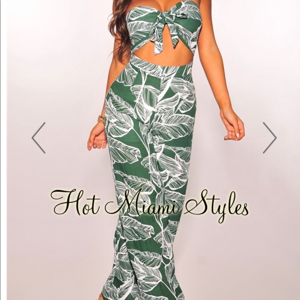 Tropical palm palazzo wide leg jumpsuit size m